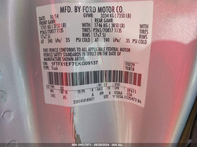 Ford F-150 Xl 2014 1FTFX1EF7EKG09137 Image 9