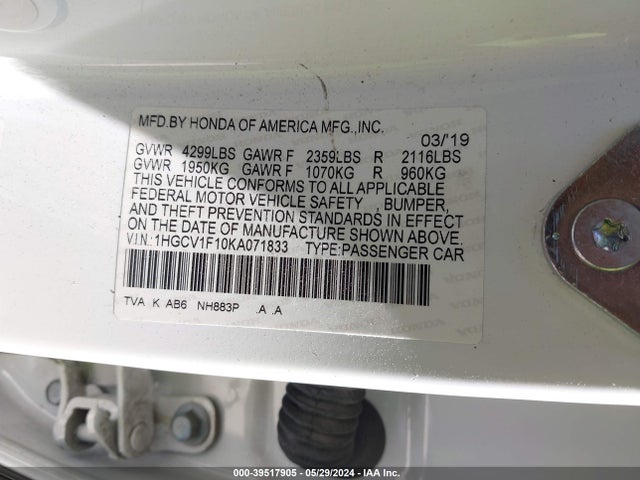 Honda ACCORD LX 2019 1HGCV1F10KA071833 Image 9