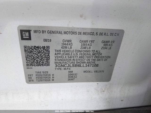 Chevrolet Trax Fwd Lt 2020 3GNCJLSB6LL147108 Image 9