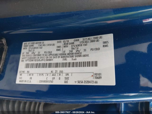 1FTEW1EG5JFC38991 Ford F-150 Xlt
