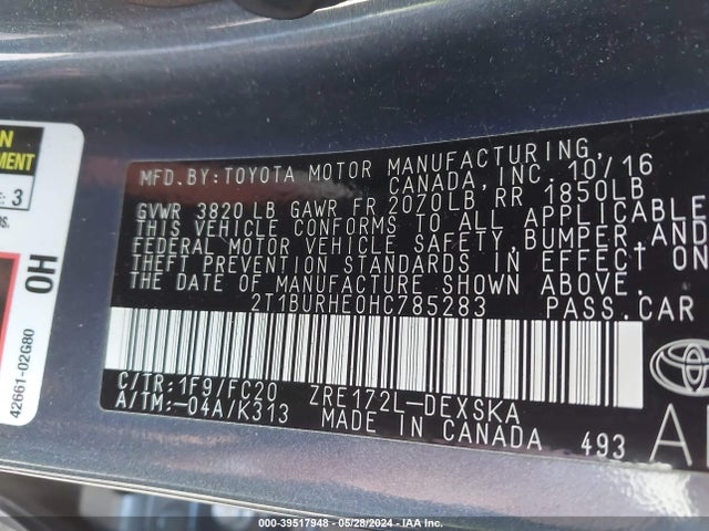 Toyota COROLLA SE 2017 2T1BURHE0HC785283 Image 9