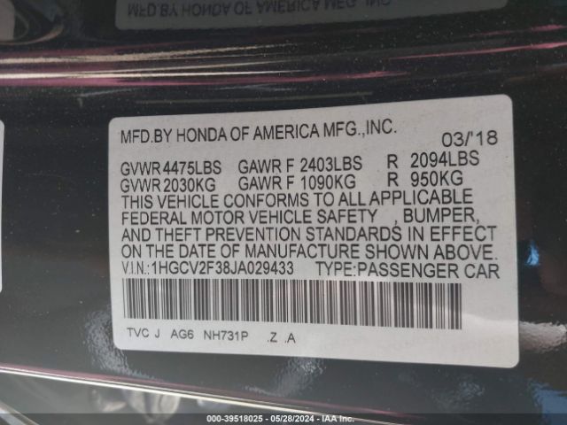1HGCV2F38JA029433 Honda Accord Sport 2.0t