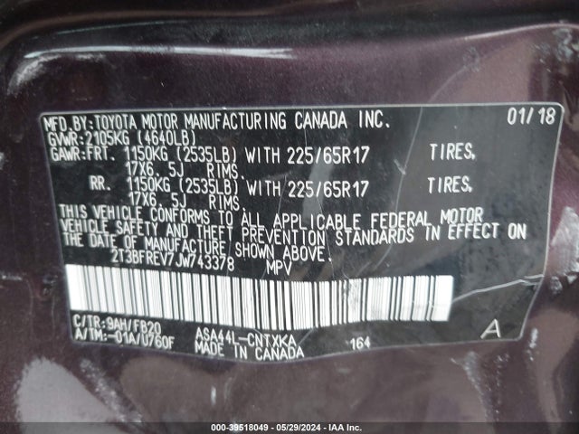 Toyota RAV4 LE 2018 2T3BFREV7JW743378 Image 9