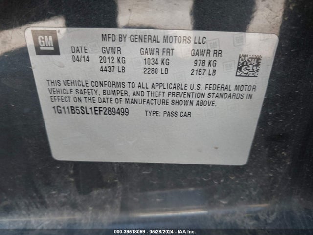 Chevrolet Malibu 1ls 2014 1G11B5SL1EF289499 Image 9