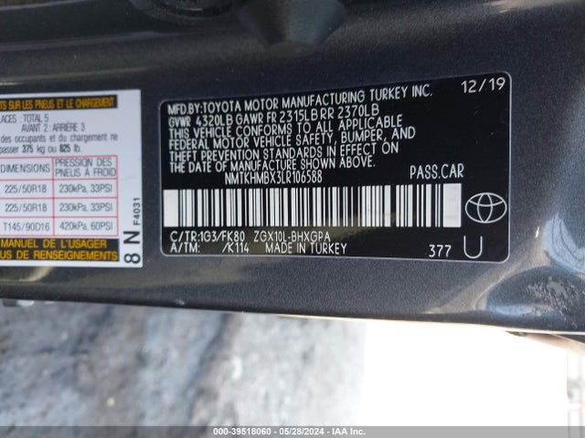 Toyota C-HR XLE 2020 NMTKHMBX3LR106588 Image 9