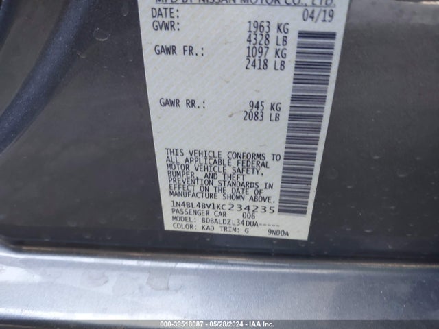 Nissan Altima 2.5 S 2019 1N4BL4BV1KC234235 Image 9