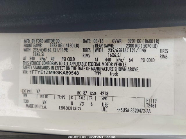 Ford Transit-150 2016 1FTYE1ZM9GKA89548 Image 9