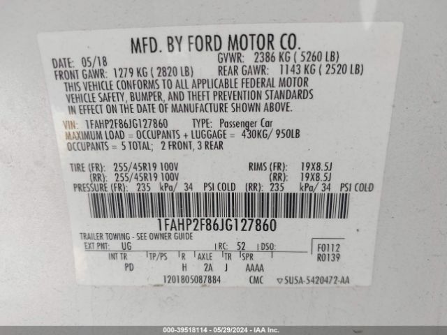 1FAHP2F86JG127860 Ford Taurus Limited
