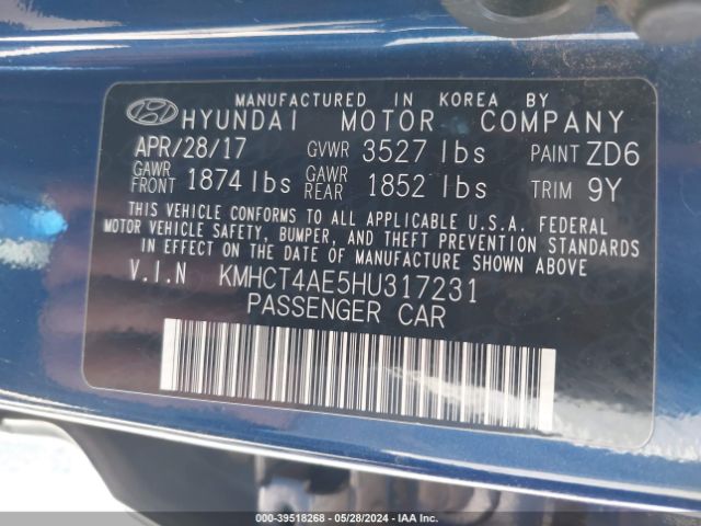 KMHCT4AE5HU317231 Hyundai ACCENT SE