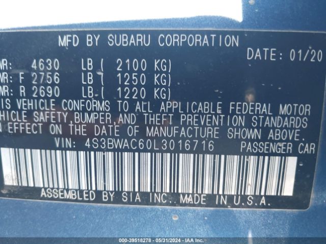 4S3BWAC60L3016716 Subaru Legacy Premium