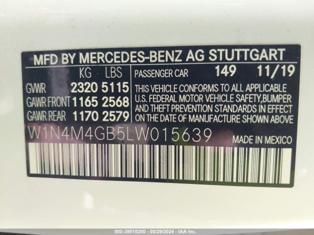 W1N4M4GB5LW015639 Mercedes-Benz GLB 250