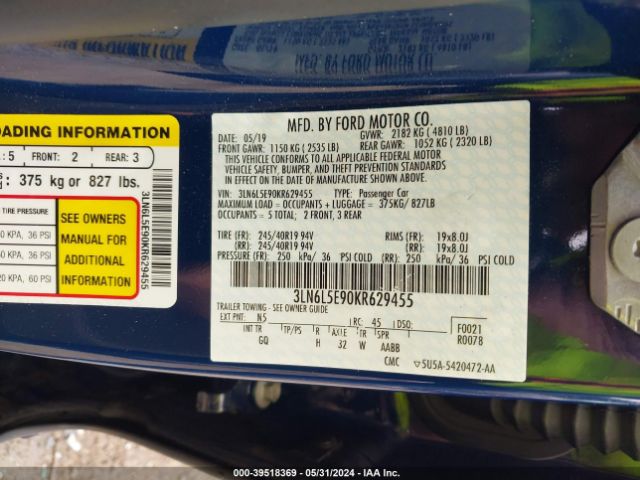 3LN6L5E90KR629455 Lincoln Mkz Reserve Ii