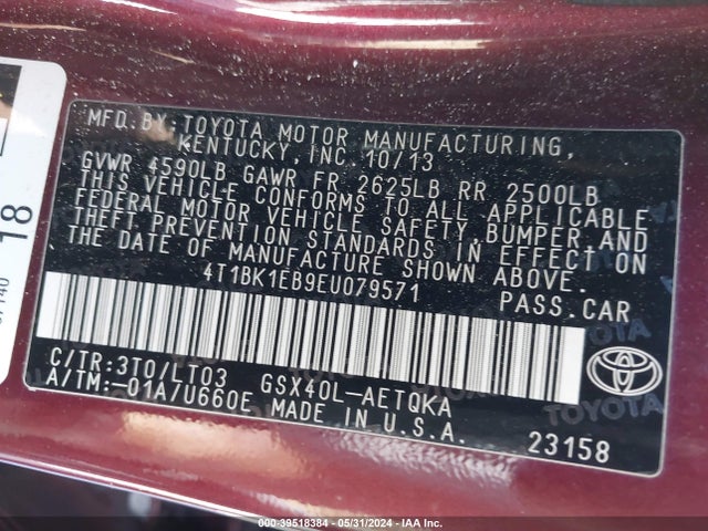 Toyota Avalon Xle Touring 2014 4T1BK1EB9EU079571 Image 9