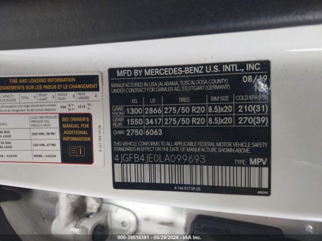 4JGFB4JE0LA099693 Mercedes-Benz GLE 350