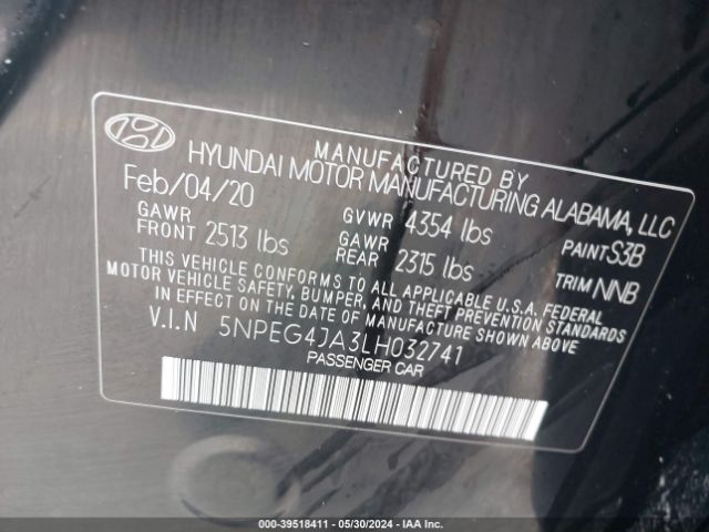 5NPEG4JA3LH032741 Hyundai SONATA SE