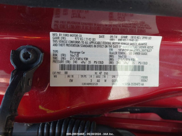 Ford FOCUS SE 2014 1FADP3K25EL397827 Image 9