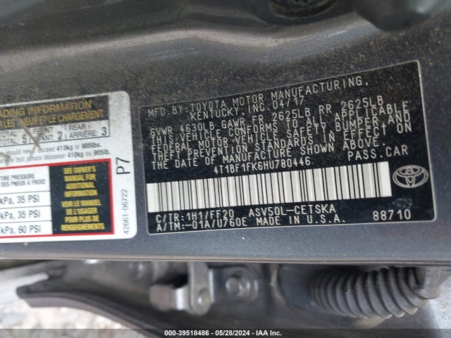 Toyota CAMRY SE 2017 4T1BF1FK6HU780446 Image 9