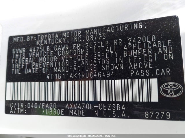 Toyota CAMRY SE 2024 4T1G11AK1RU846494 Image 9