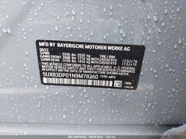 5UX83DP01N9M78260 BMW X3 M40i