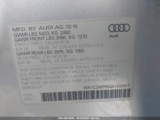 Audi Q5 2.0t Premium 2016 WA1C2AFP6GA102967 Image 9