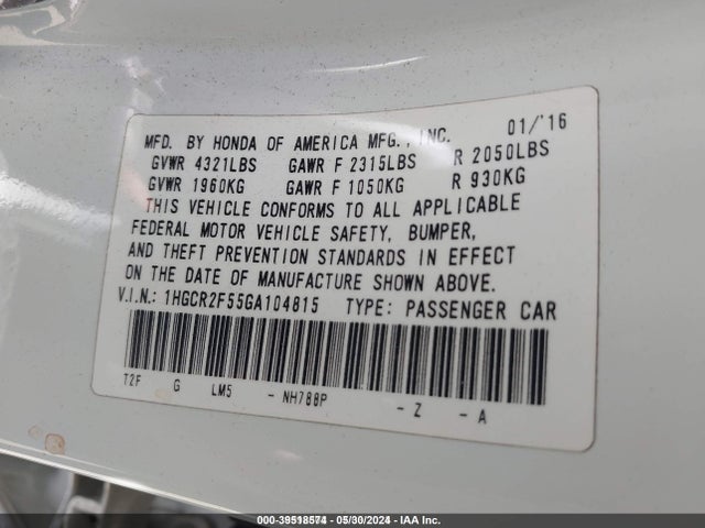 1HGCR2F55GA104815 Honda Accord Sport