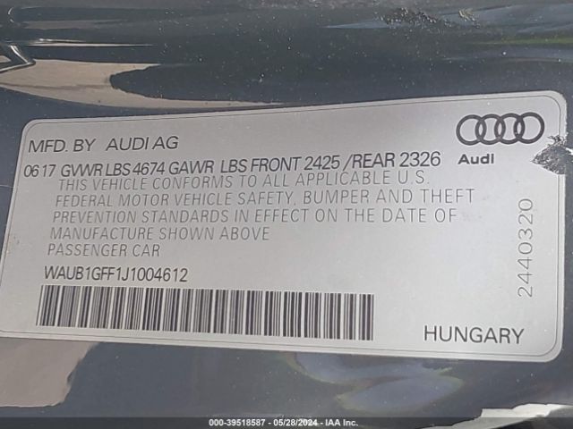 2018 AUDI S3 WAUB1GFF1J1004612 Photo 8
