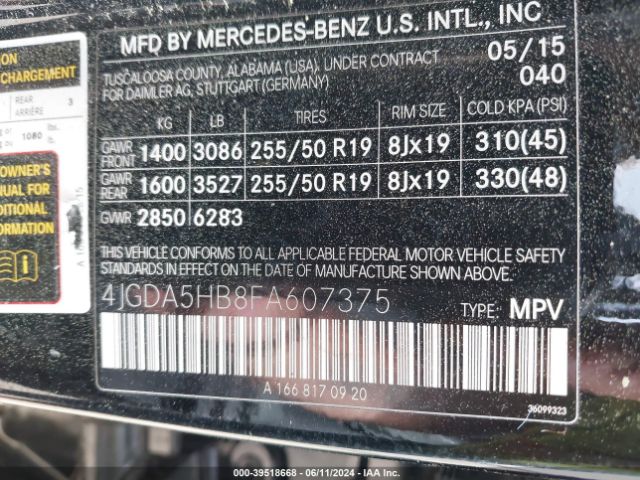 4JGDA5HB8FA607375 Mercedes-Benz Ml 350 4matic