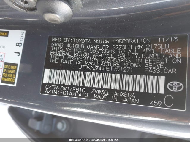Toyota Prius 2014 JTDKN3DU0E1751271 Image 9