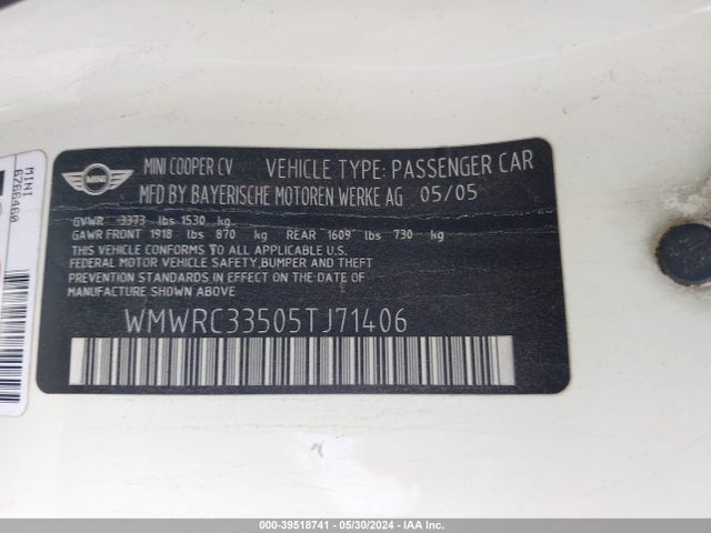 2005 MINI COOPER WMWRC33505TJ71406 Photo 8