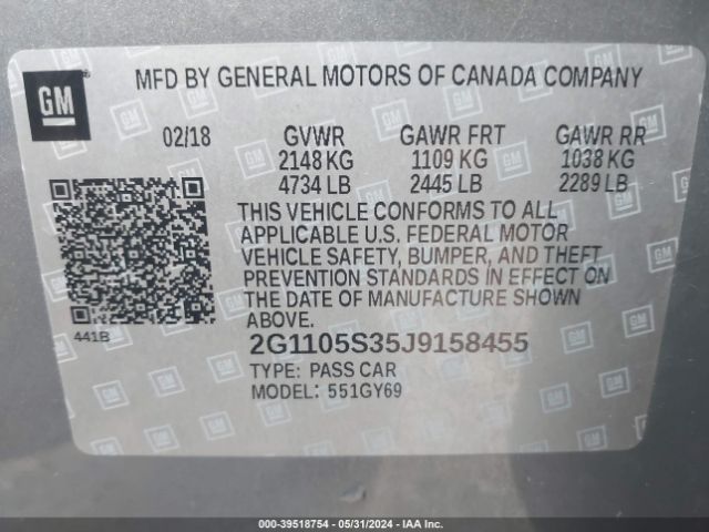2G1105S35J9158455 Chevrolet IMPALA 1LT