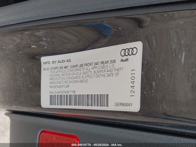 WAUEAAF42NN011706 Audi A4 Premium Plus 45 Tfsi S Line Quattro S Tronic