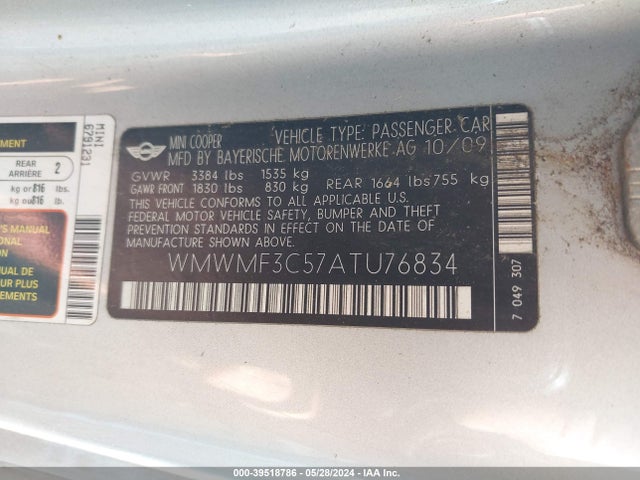 2010 MINI COOPER WMWMF3C57ATU76834 Photo 8