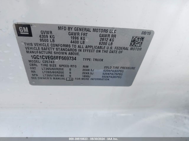 Chevrolet Silverado 2500hd Lt 2015 1GC1CVEG6FF669734 Image 9