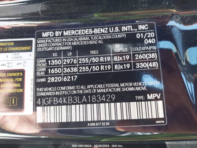 4JGFB4KB3LA183429 Mercedes-Benz Gle 350 4matic
