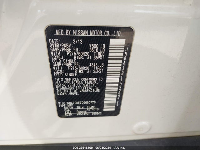 Aukcja sprzedaży 2013 Infiniti Qx56, vin: JN8AZ2NE7D9060776, numer aukcji: 39518860