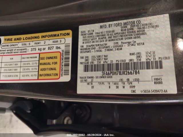 3FA6P0H78JR266784 Ford FUSION SE
