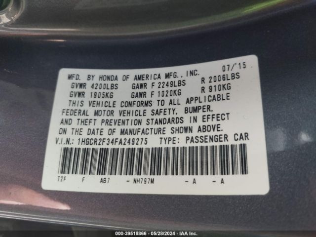 1HGCR2F34FA249275 Honda ACCORD LX