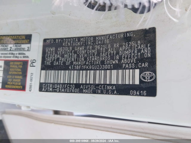 Toyota CAMRY LE 2016 4T1BF1FK8GU233001 Image 9