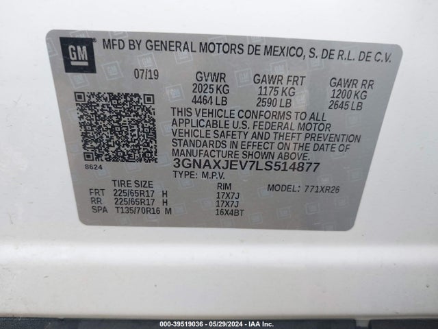 Chevrolet Equinox Fwd 2fl 2020 3GNAXJEV7LS514877 Image 9