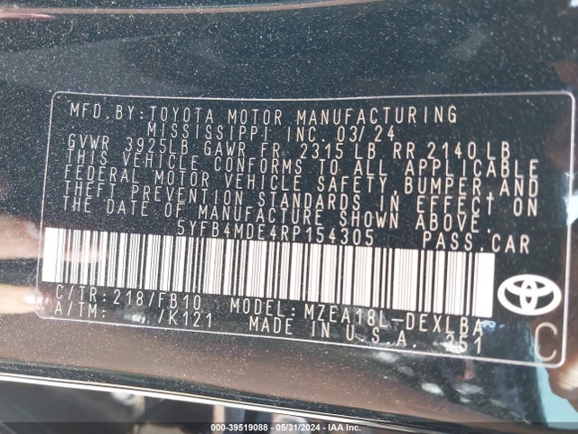 Toyota COROLLA LE 2024 5YFB4MDE4RP154305 Image 9