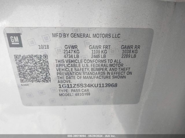 1G11Z5S34KU113968 Chevrolet IMPALA LT