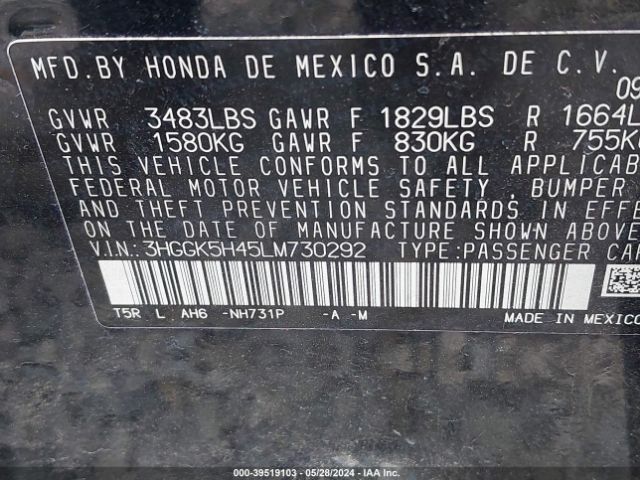 3HGGK5H45LM730292 Honda FIT LX