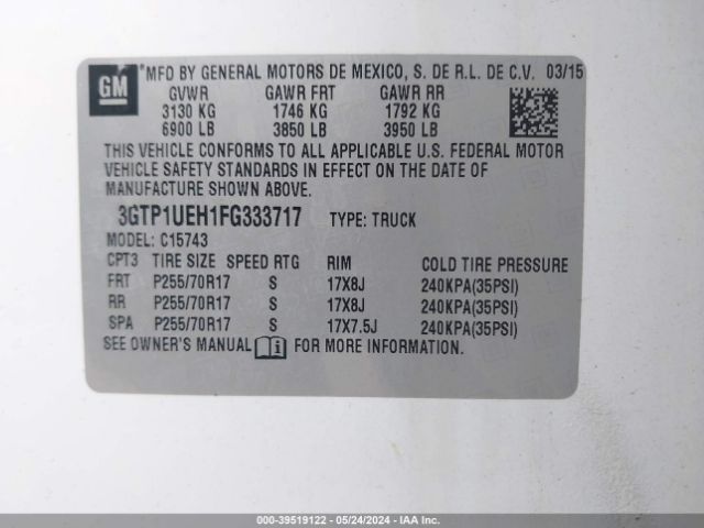 3GTP1UEH1FG333717 GMC Sierra 1500 Sle