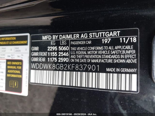 WDDWK8GB2KF837901 Mercedes-Benz Amg C 63