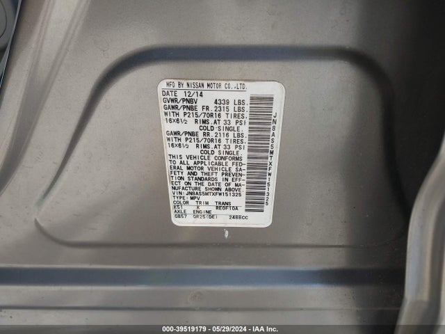 Nissan Rogue Select S 2015 JN8AS5MTXFW151325 Image 9