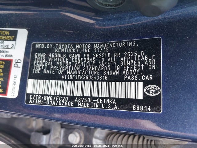 Toyota CAMRY LE 2016 4T1BF1FK3GU543816 Image 9