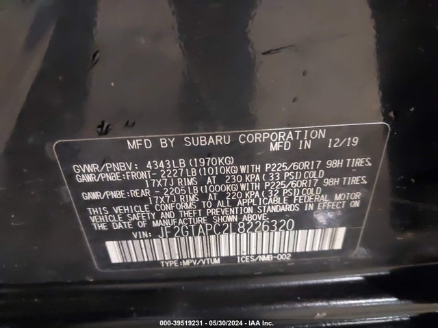 Subaru Crosstrek Premium 2020 JF2GTAPC2L8226320 Image 9