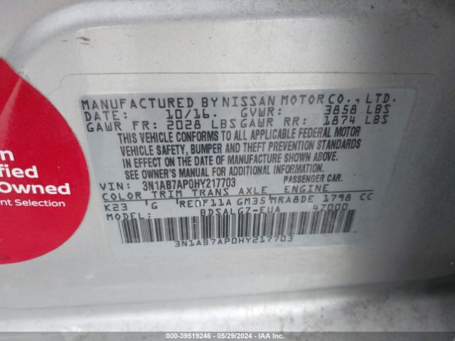 3N1AB7AP0HY217703 Nissan SENTRA SL
