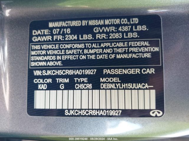 SJKCH5CR6HA019927 Infiniti Qx30 Premium