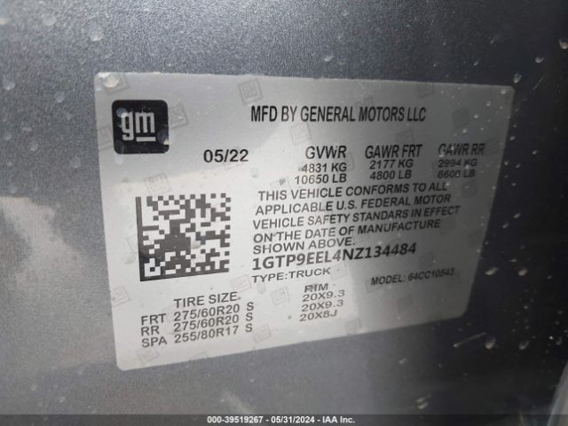 1GTU9EET9MZ196884 GMC Sierra 1500 4wd  Short Box At4